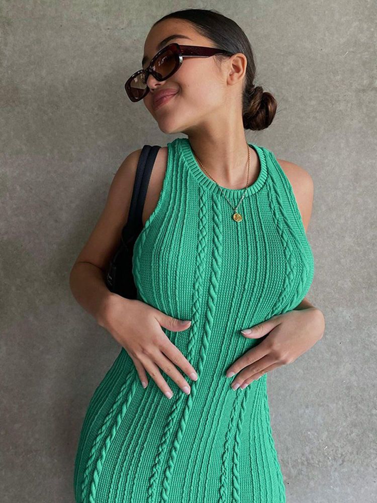 Women's Regular Dress Simple Style Round Neck Rib-knit Sleeveless Solid Color Midi Dress Daily display picture 11