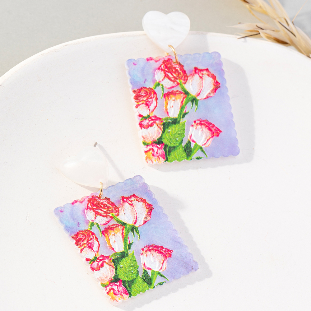 Wholesale Jewelry 1 Pair Sweet Square Flower Arylic Drop Earrings display picture 3