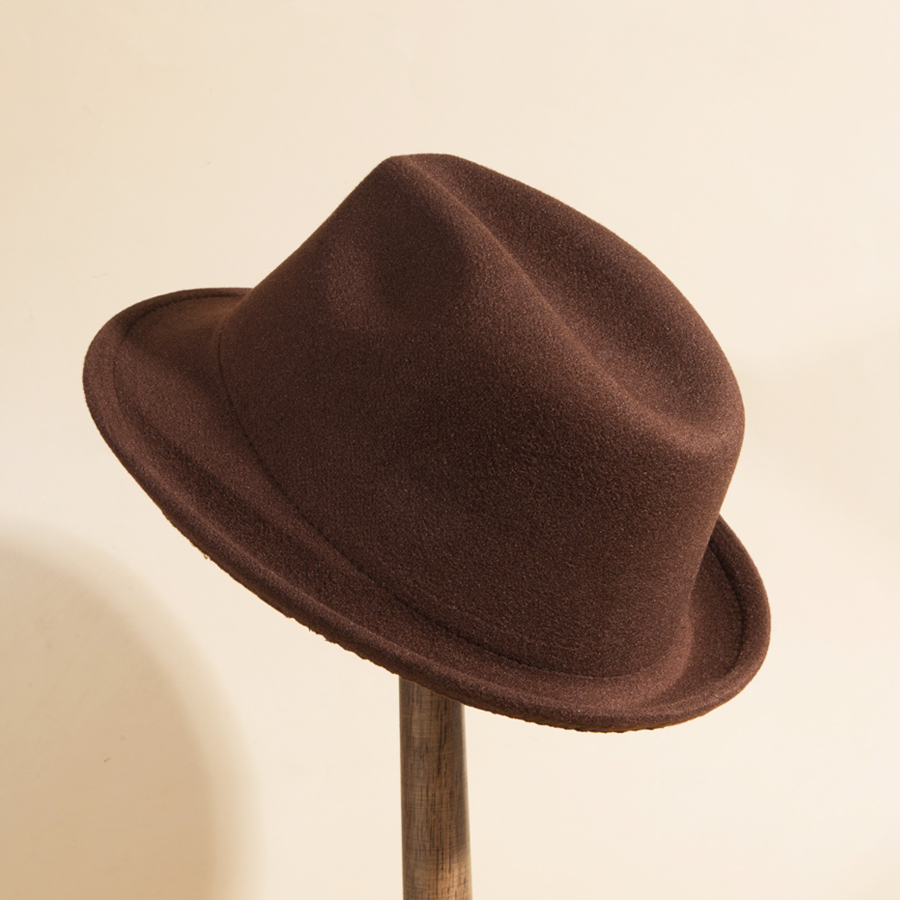 Unisex Vintage Style Solid Color Crimping Wide Eaves Fedora Hat display picture 4