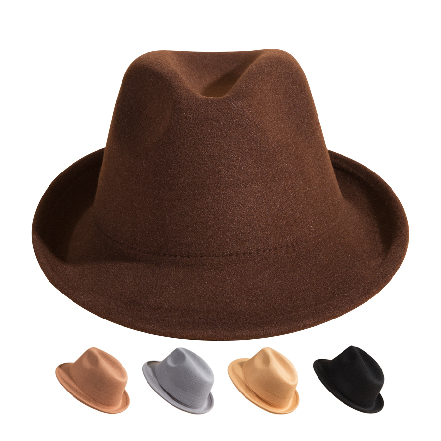 Unisex Vintage Style Solid Color Crimping Wide Eaves Fedora Hat display picture 3