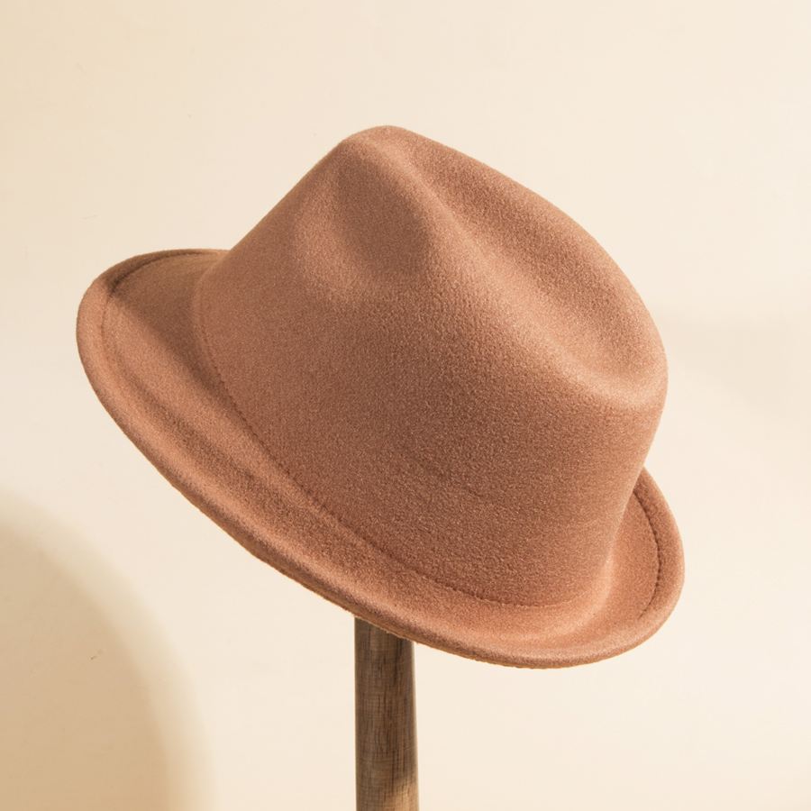 Unisex Vintage Style Solid Color Crimping Wide Eaves Fedora Hat display picture 5