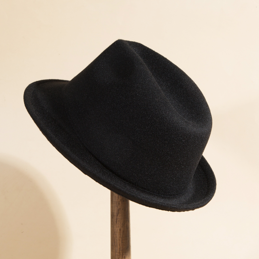 Unisex Vintage Style Solid Color Crimping Wide Eaves Fedora Hat display picture 1