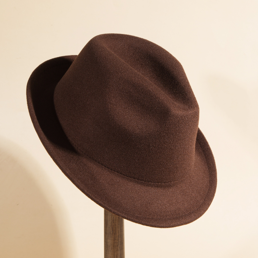 Unisex Vintage Style Solid Color Crimping Wide Eaves Fedora Hat display picture 7