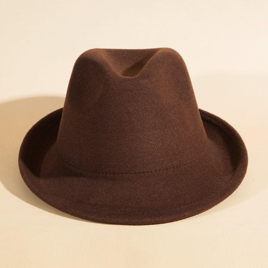Unisex Vintage Style Solid Color Crimping Wide Eaves Fedora Hat display picture 8
