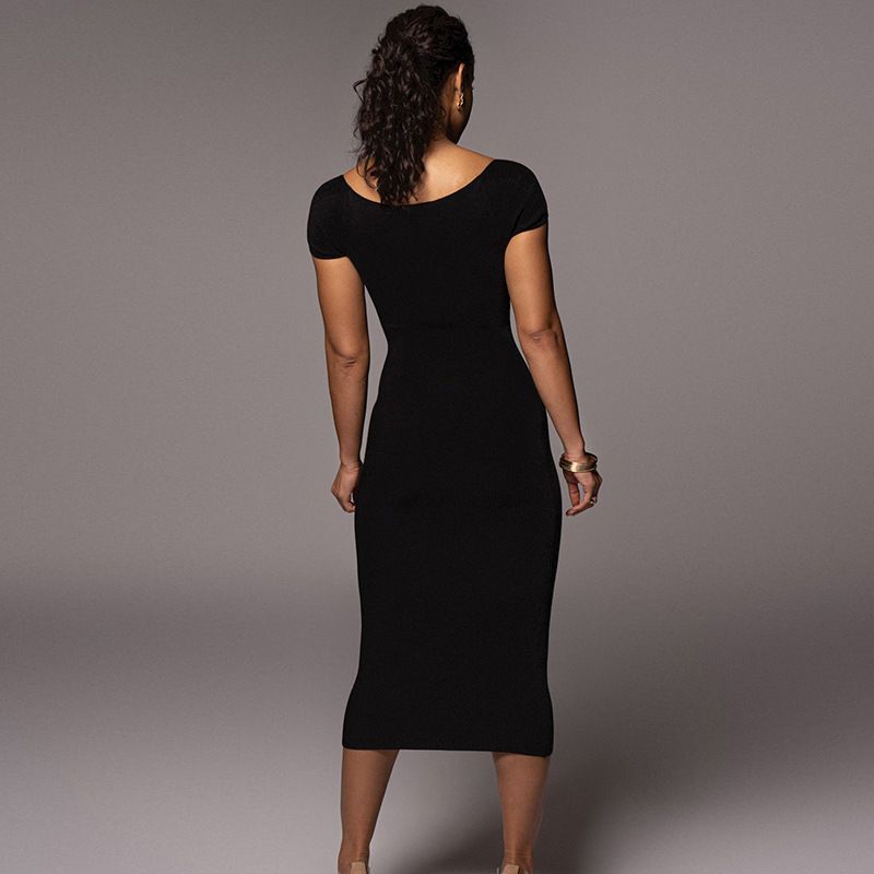 Women's Regular Dress Simple Style Strapless Rib-knit Knitted Sleeveless Solid Color Midi Dress Daily display picture 7