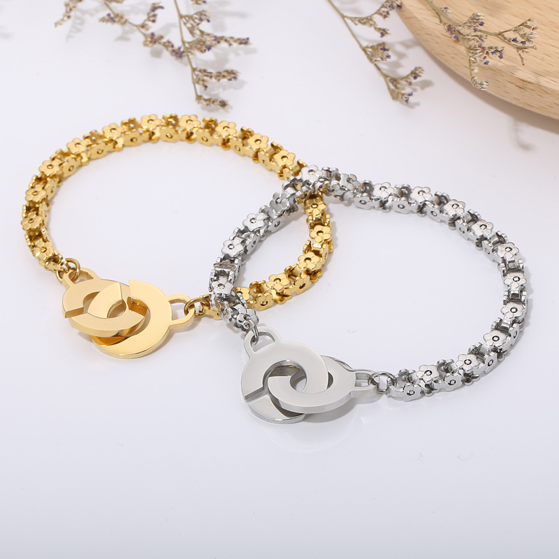 Elegant Flower Titanium Steel 18K Gold Plated Bracelets In Bulk display picture 8