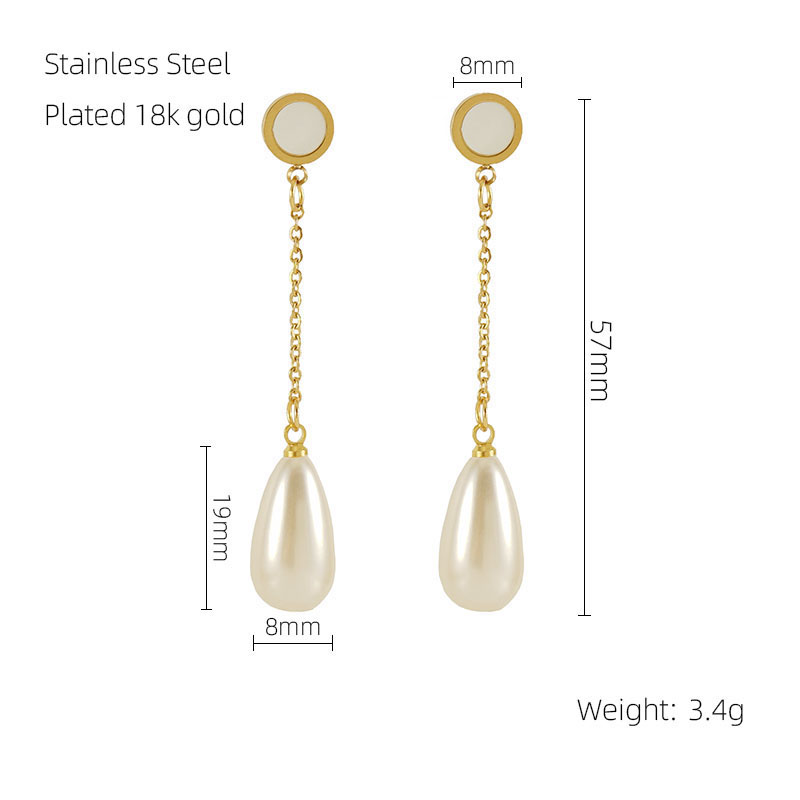 1 Pair Elegant Water Droplets Inlay Stainless Steel Artificial Pearls Shell 18K Gold Plated Drop Earrings display picture 1