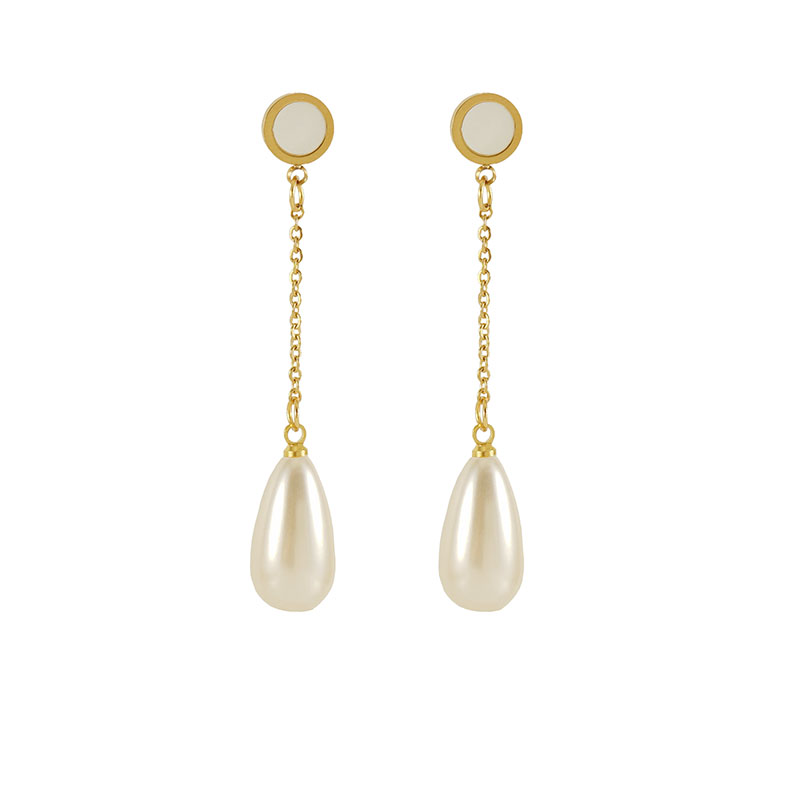 1 Pair Elegant Water Droplets Inlay Stainless Steel Artificial Pearls Shell 18K Gold Plated Drop Earrings display picture 4