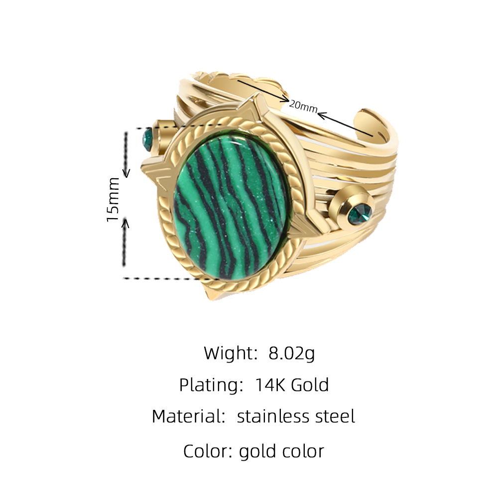 Wholesale Vintage Style Geometric Titanium Steel 18k Gold Plated Natural Stone Open Ring display picture 1