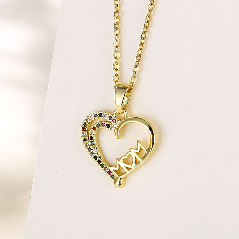 Stainless Steel Titanium Steel 18K Gold Plated MAMA Modern Style Plating Inlay Letter Heart Shape Zircon Pendant Necklace display picture 1