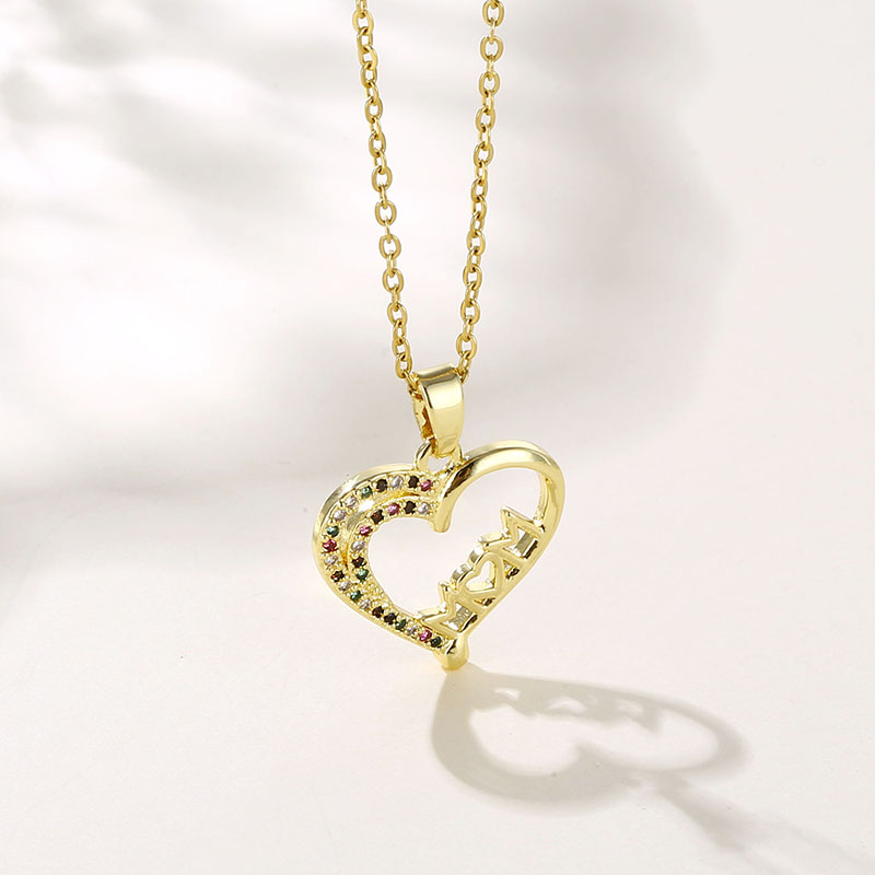 Stainless Steel Titanium Steel 18K Gold Plated MAMA Modern Style Plating Inlay Letter Heart Shape Zircon Pendant Necklace display picture 2