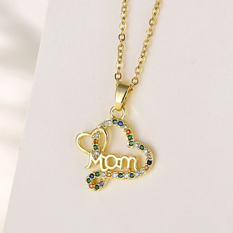 Stainless Steel Titanium Steel 18K Gold Plated MAMA Modern Style Plating Inlay Letter Heart Shape Zircon Pendant Necklace display picture 3