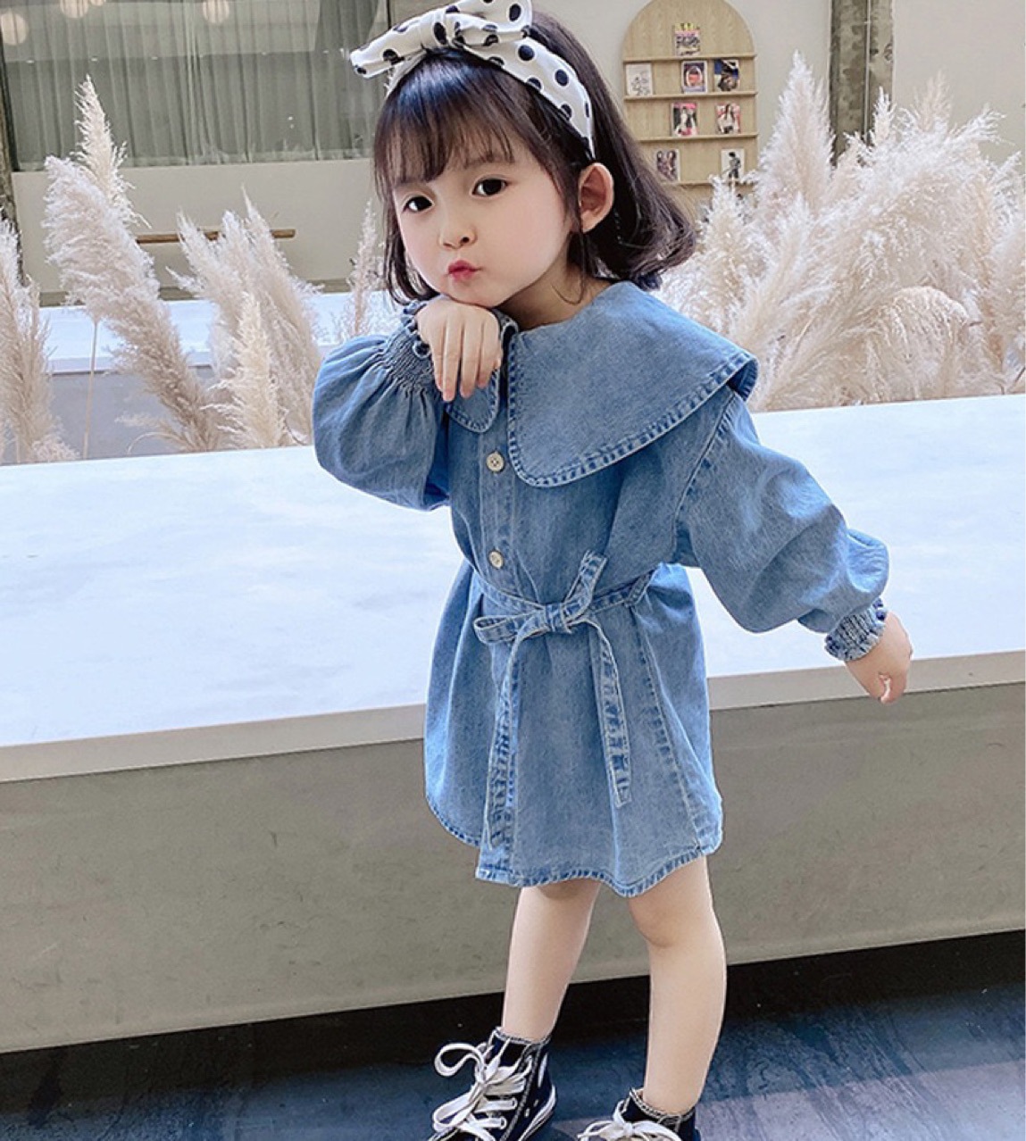 Casual Solid Color Belt Cotton Girls Dresses display picture 2