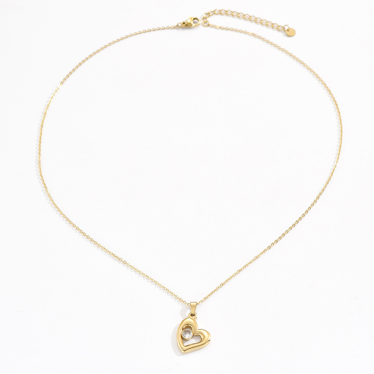 Wholesale Elegant Heart Shape Stainless Steel 14k Gold Plated Artificial Rhinestones Pendant Necklace display picture 3