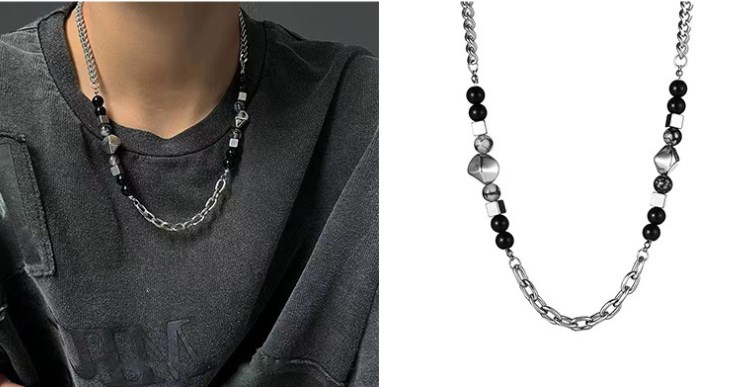 Hip-hop Geometric Cross Letter Alloy Titanium Steel Inlay Artificial Gemstones Men's Necklace display picture 3