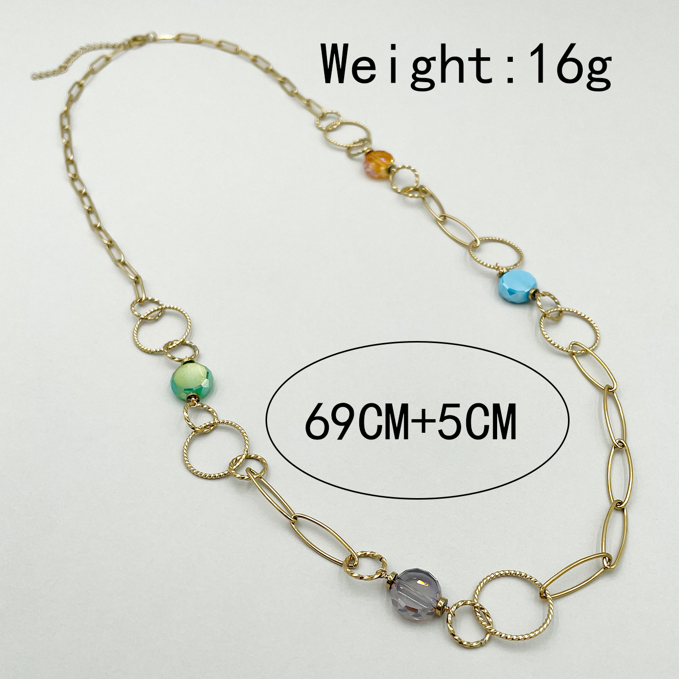 Casual Circle Splicing 304 Stainless Steel Metal Plating Glass Stone 14K Gold Plated Women'S Necklace display picture 2