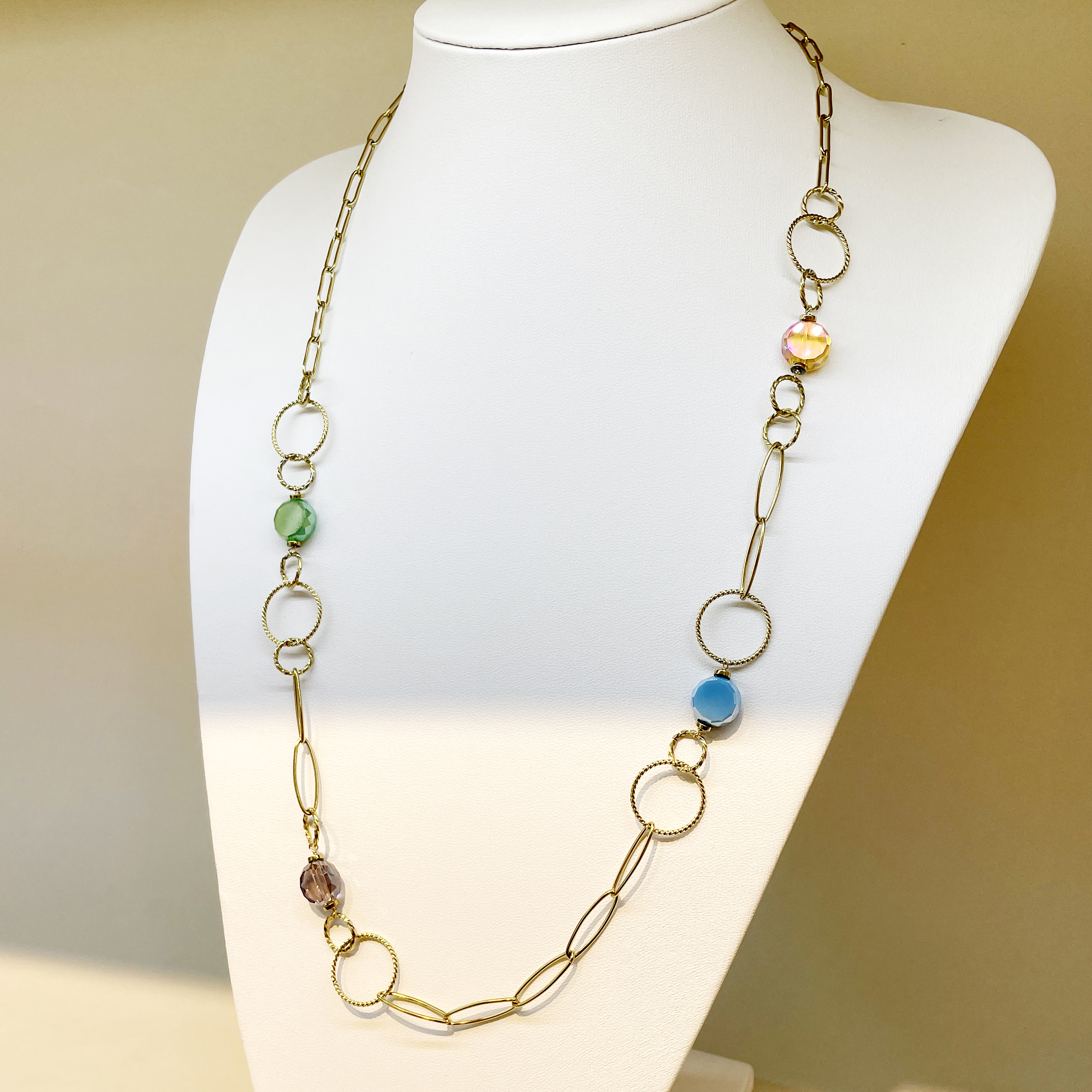 Casual Circle Splicing 304 Stainless Steel Metal Plating Glass Stone 14K Gold Plated Women'S Necklace display picture 1