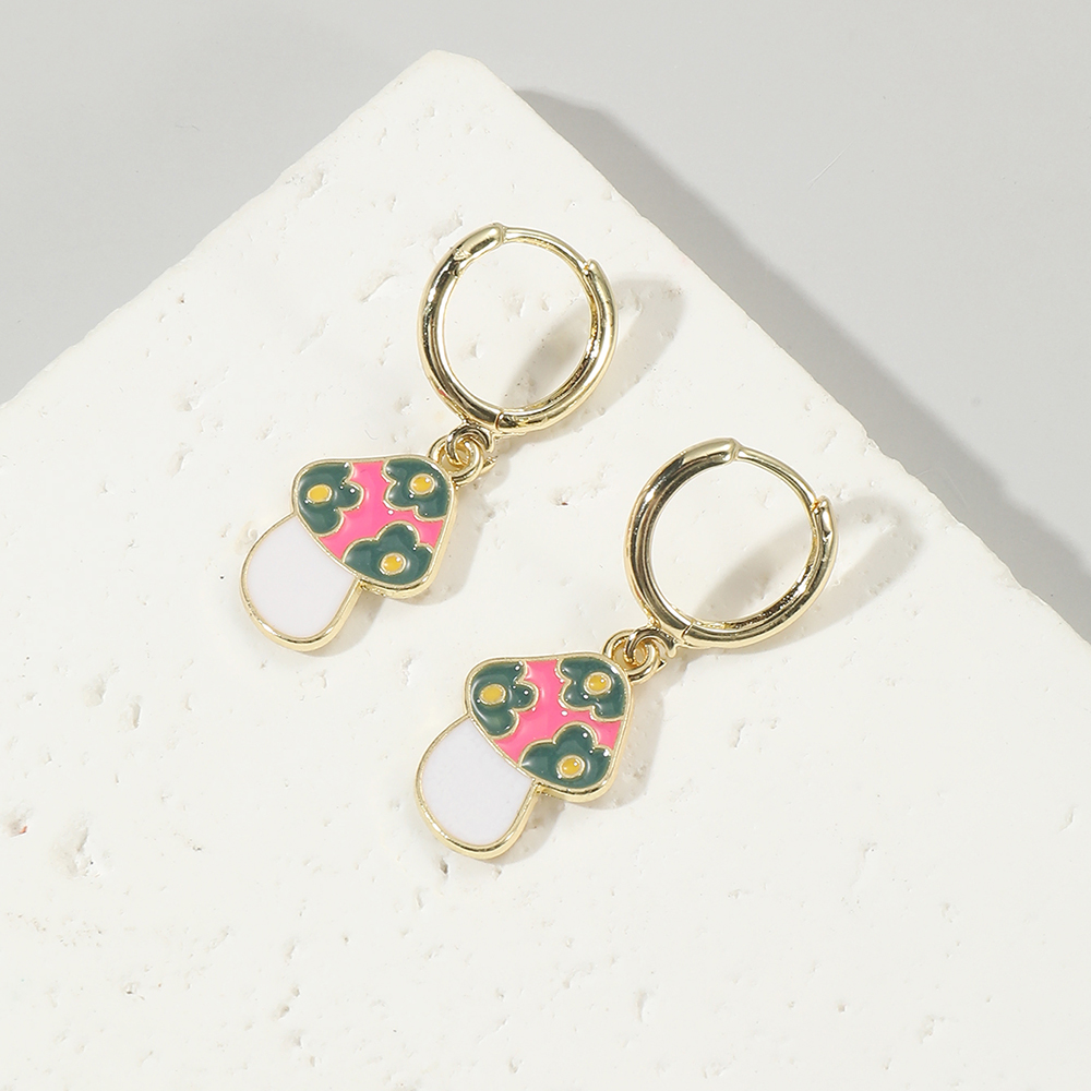 1 Pair Cute Flower Mushroom Enamel Alloy Drop Earrings display picture 5