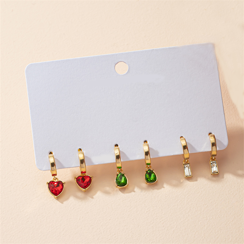 Wholesale Jewelry 3 Pairs Simple Style Water Droplets Heart Shape Rectangle Alloy Zircon Drop Earrings display picture 2