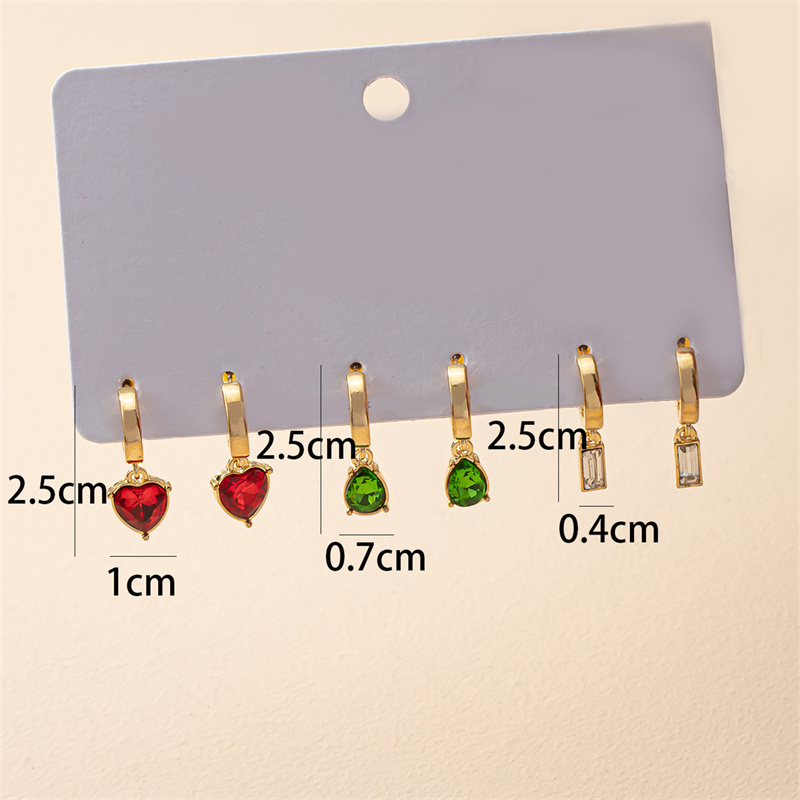 Wholesale Jewelry 3 Pairs Simple Style Water Droplets Heart Shape Rectangle Alloy Zircon Drop Earrings display picture 1