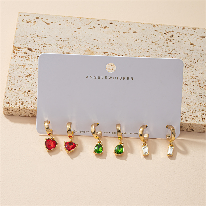 Wholesale Jewelry 3 Pairs Simple Style Water Droplets Heart Shape Rectangle Alloy Zircon Drop Earrings display picture 3