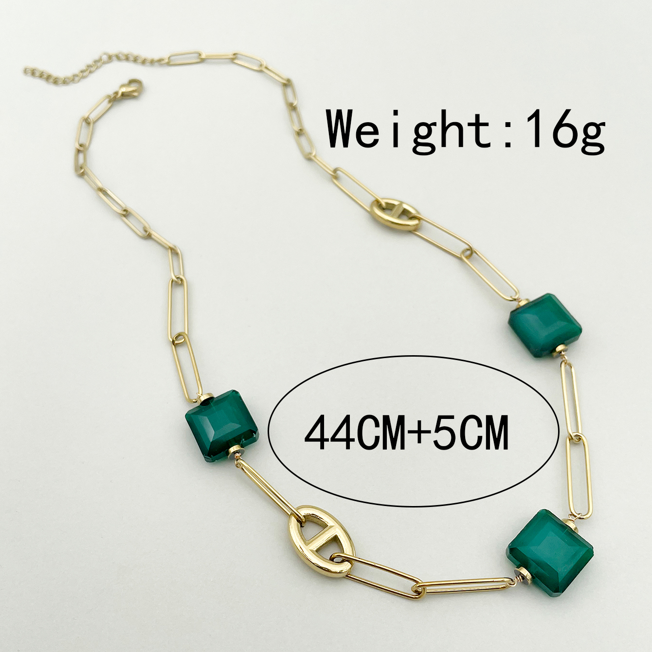 304 Stainless Steel 14K Gold Plated Simple Style Polishing Plating Inlay Irregular Glass Stone Necklace display picture 3