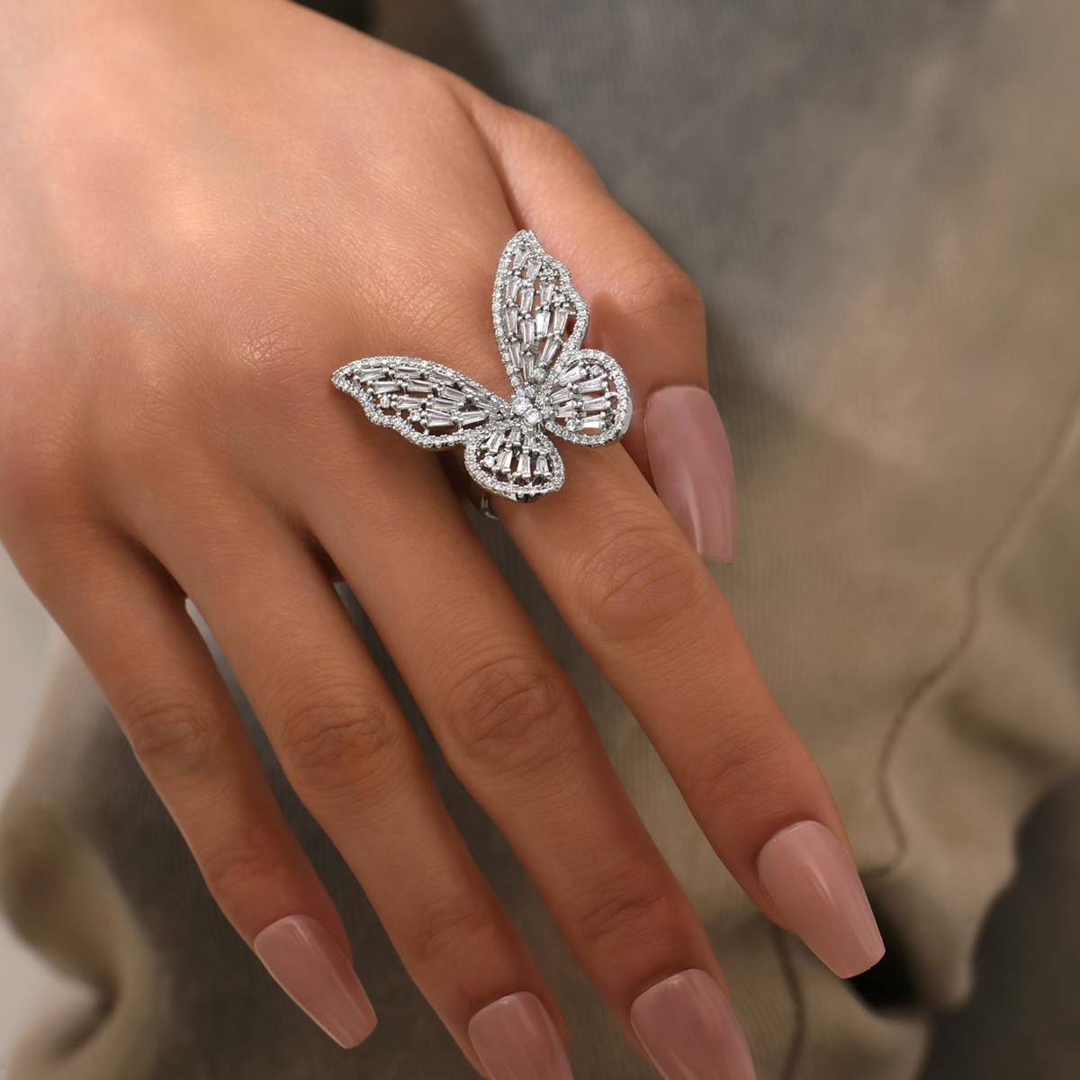 Luxuriös Romantisch Glänzend Schmetterling Kupfer Zirkon Ringe In Masse display picture 11