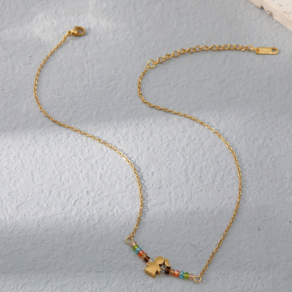 Großhandel Süß Menschlich Rostfreier Stahl 18 Karat Vergoldet Perlen Halskette display picture 2