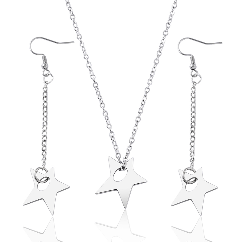 304 Stainless Steel Simple Style Plating Pentagram Earrings Necklace display picture 3