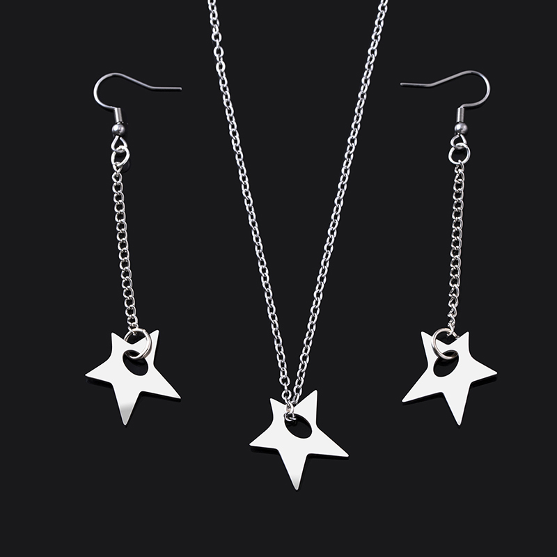 304 Stainless Steel Simple Style Plating Pentagram Earrings Necklace display picture 4
