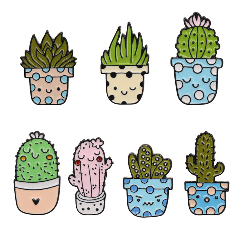 Cartoon Style Cactus Plant Alloy Stamping Stoving Varnish Plating Kid's Women's Brooches display picture 4