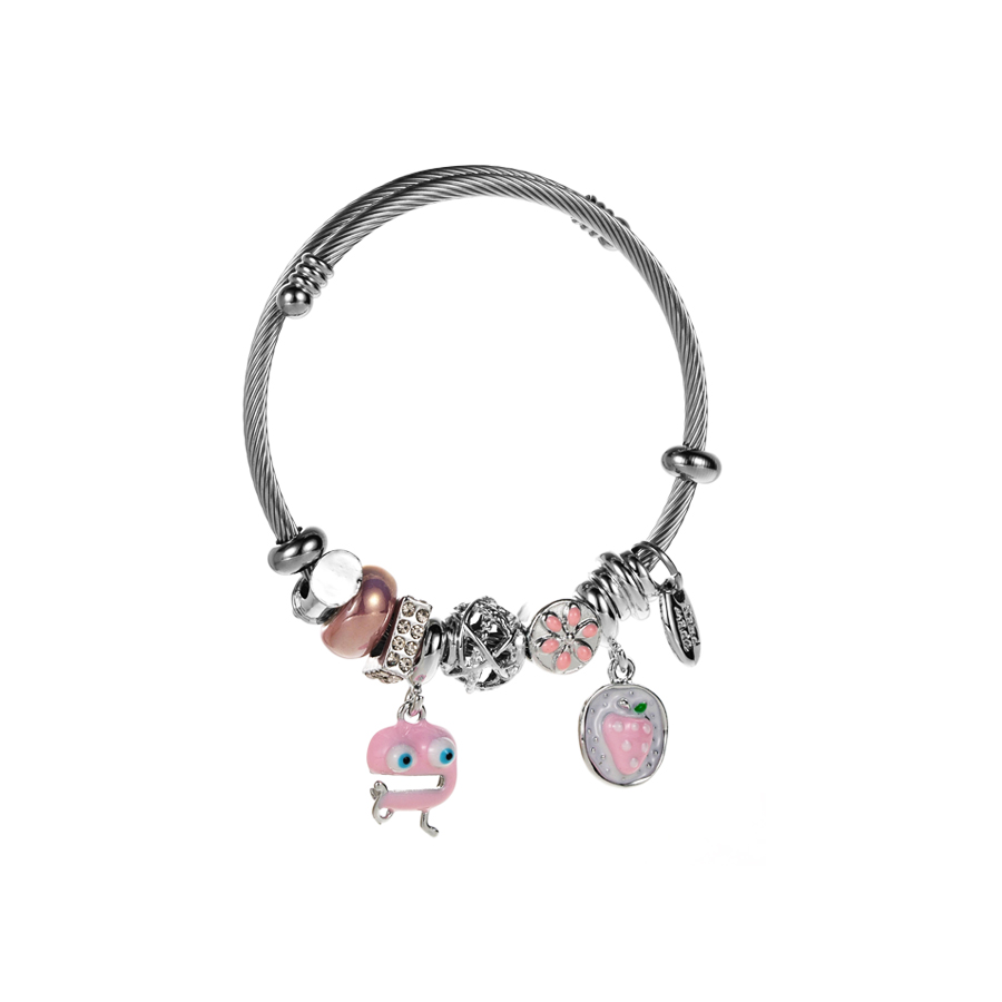 Artistic Cartoon Strawberry Alloy Plating Inlay Rhinestones Silver Plated Women's Bangle display picture 6