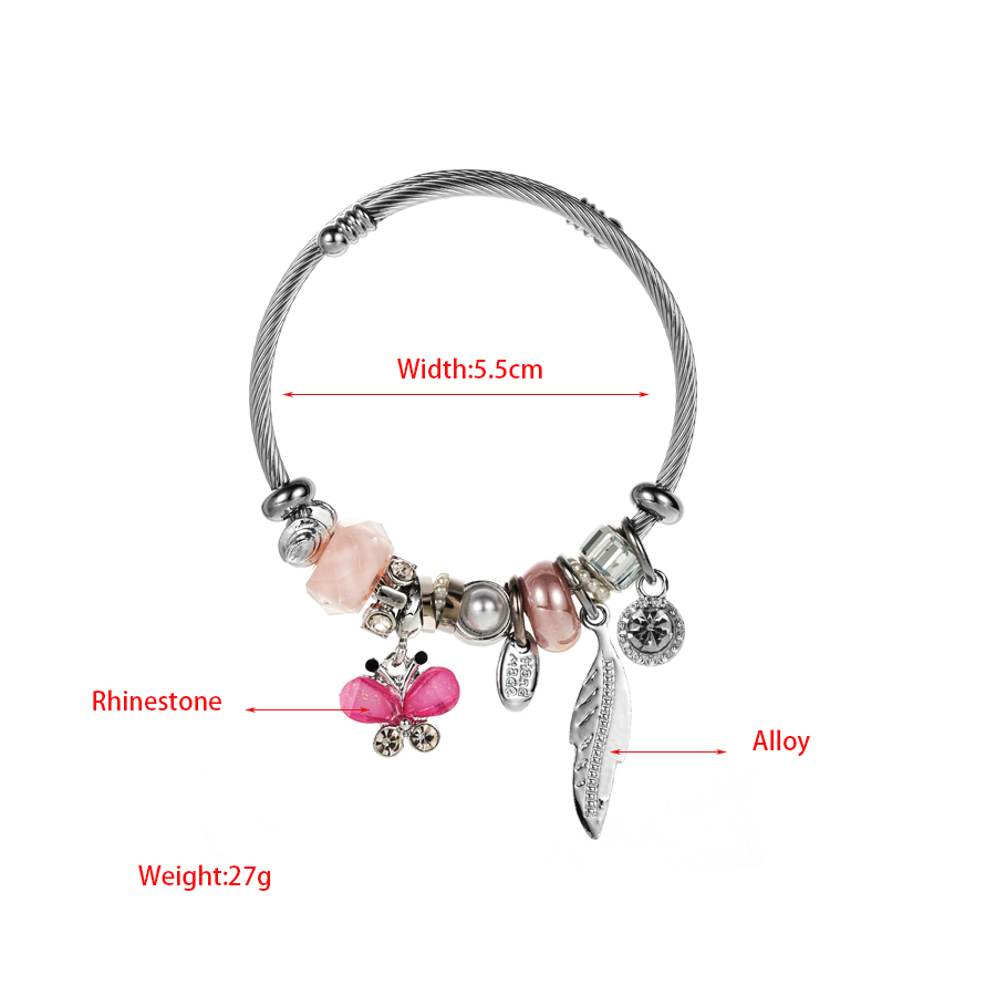 Vacation Feather Butterfly Alloy Plating Inlay Rhinestones Silver Plated Women's Bangle display picture 1