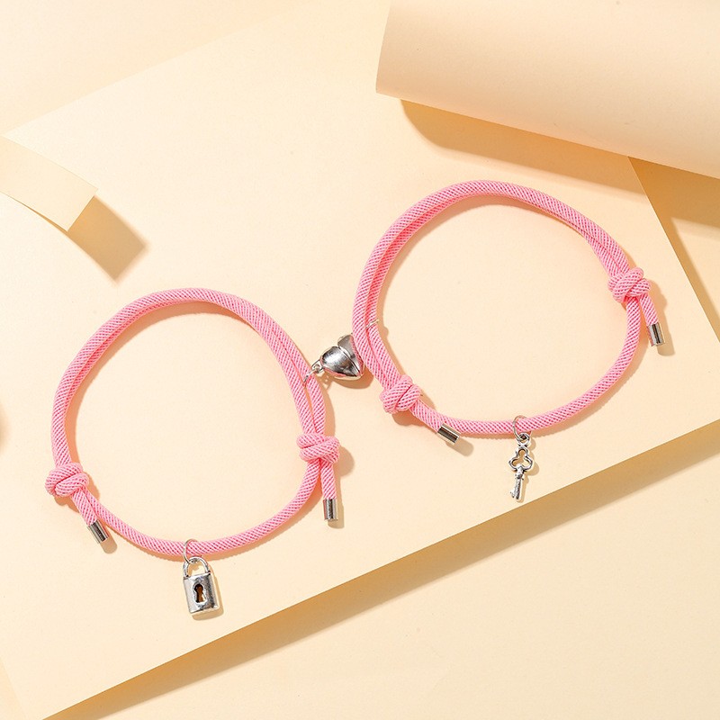 1 Pair Fashion Heart Shape Key Lock Alloy Asymmetrical Handmade Plating Silver Plated Couple Bracelets display picture 3