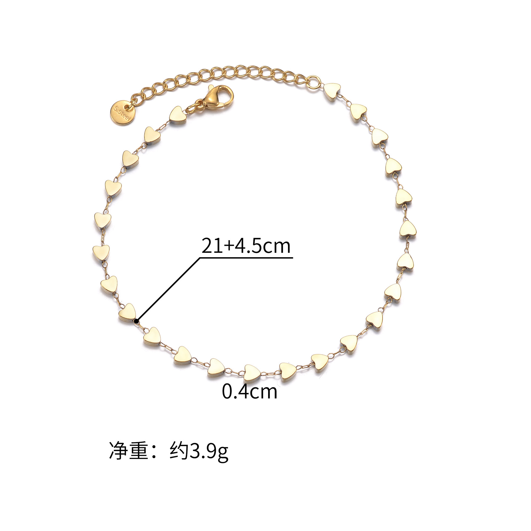 1 Piece Vacation Hexagon Heart Shape Stainless Steel Plating 14k Gold Plated Women's Anklet display picture 7