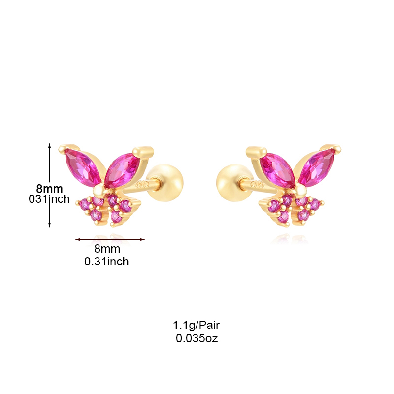 1 Paire Mignon Style Simple Papillon Placage Incruster Le Cuivre Zircon Or Blanc Plaqué Plaqué Or Boucles D'oreilles display picture 11