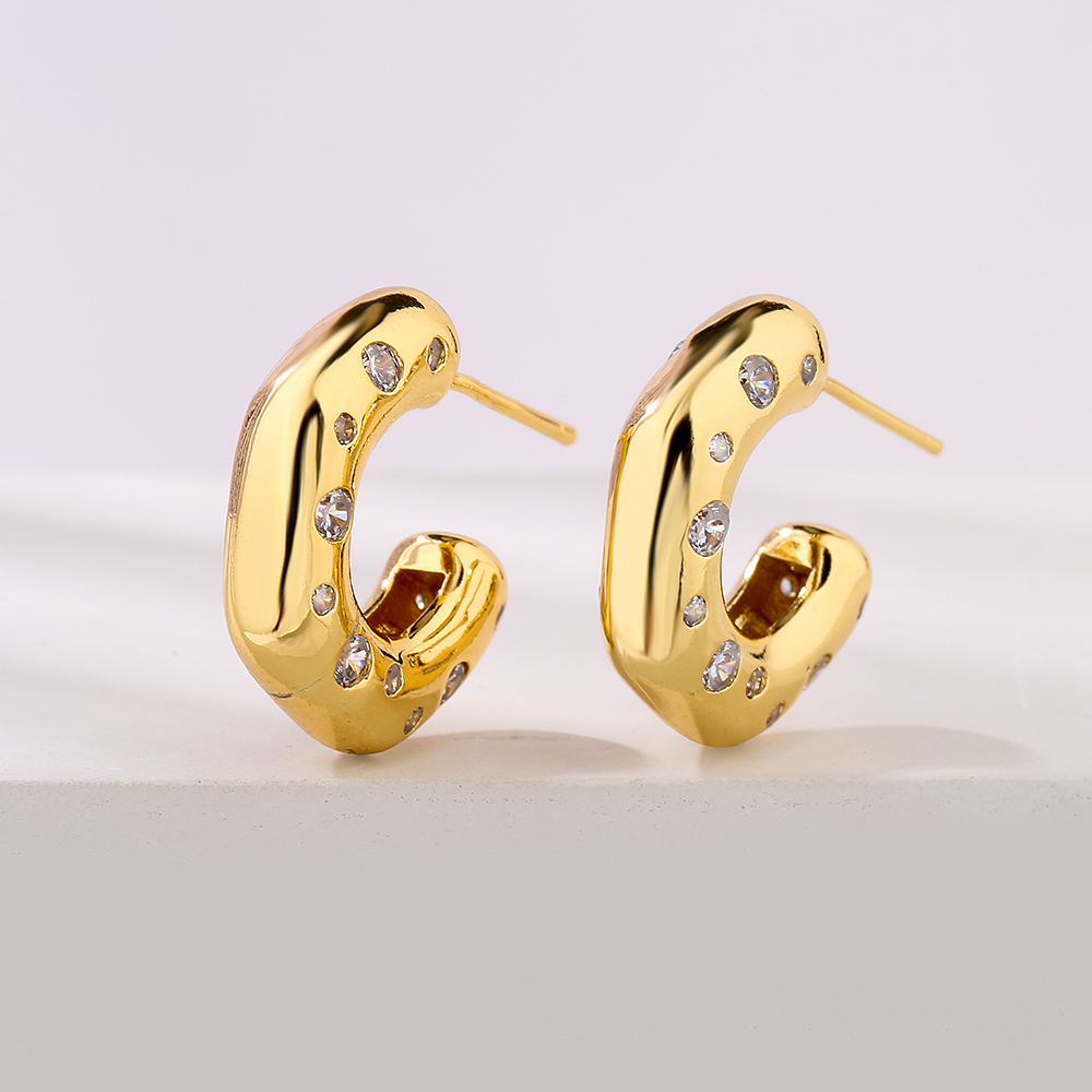 1 Pair Fashion C Shape Inlay Copper Zircon 18k Gold Plated Ear Studs display picture 2