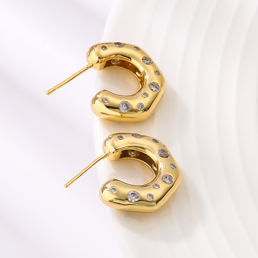 1 Pair Fashion C Shape Inlay Copper Zircon 18k Gold Plated Ear Studs display picture 3