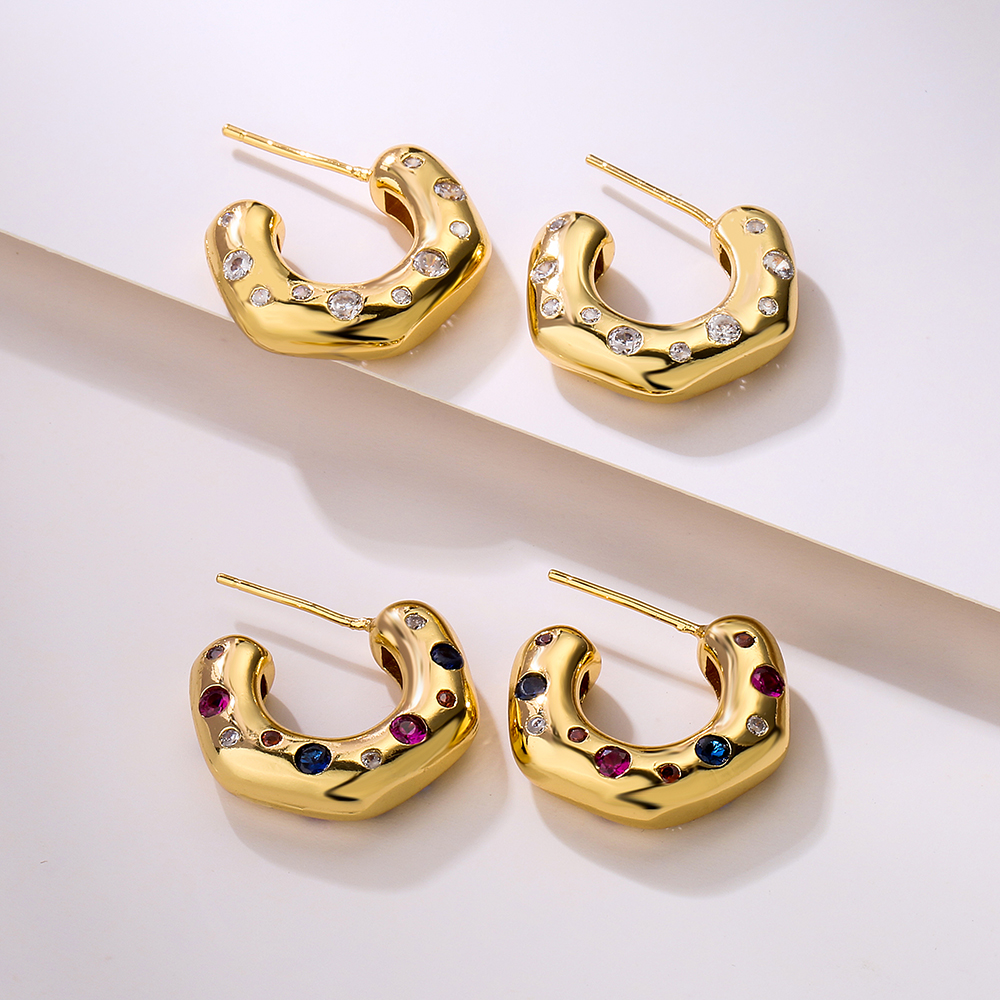 1 Pair Fashion C Shape Inlay Copper Zircon 18k Gold Plated Ear Studs display picture 4