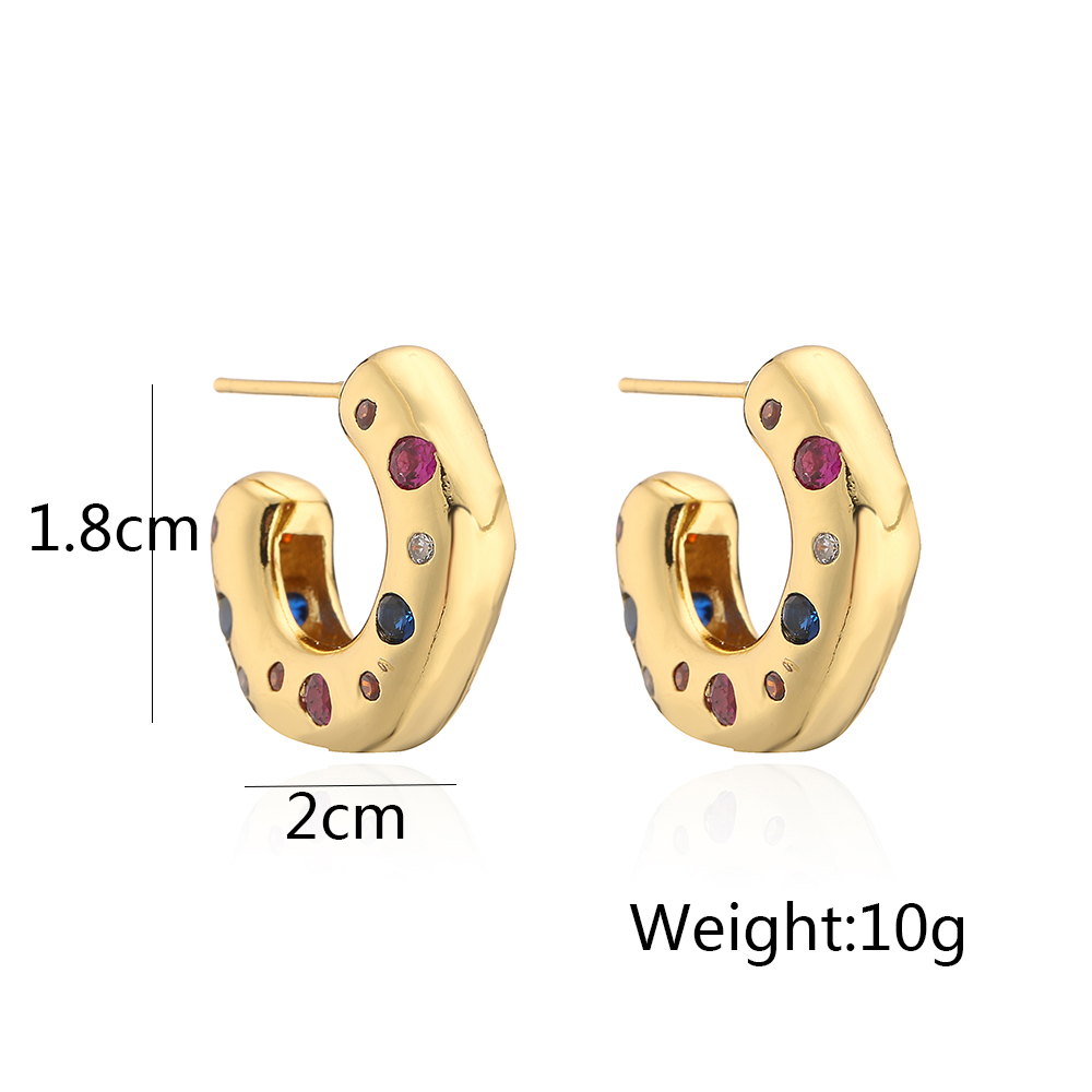 1 Pair Fashion C Shape Inlay Copper Zircon 18k Gold Plated Ear Studs display picture 1