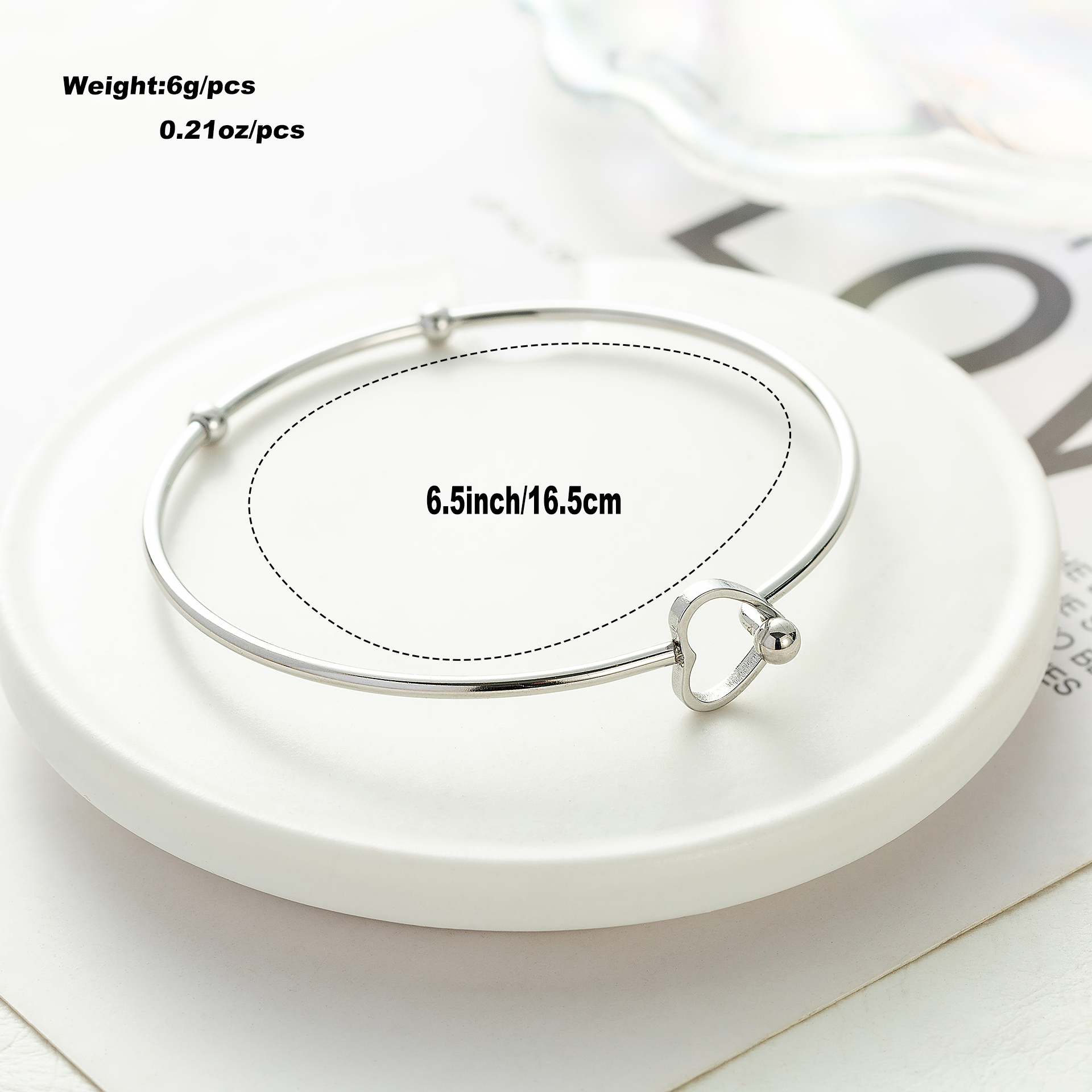 1 Piece Simple Style Heart Shape Stainless Steel Titanium Steel Plating Bangle display picture 1