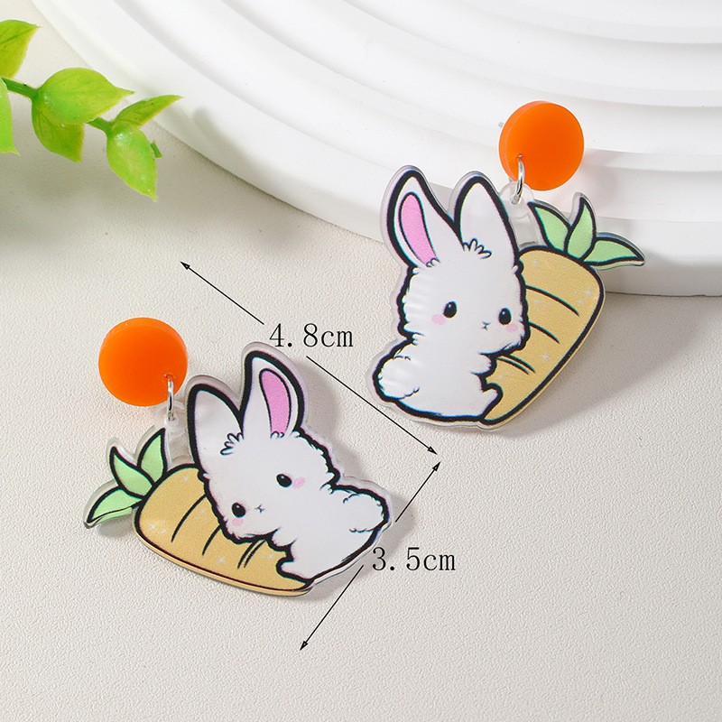 Cute Rabbit Carrot Arylic Three-dimensional Easter Women's Drop Earrings display picture 1