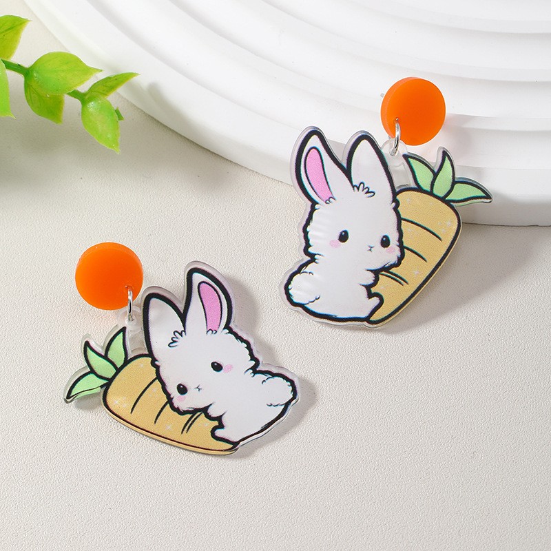 Cute Rabbit Carrot Arylic Three-dimensional Easter Women's Drop Earrings display picture 2