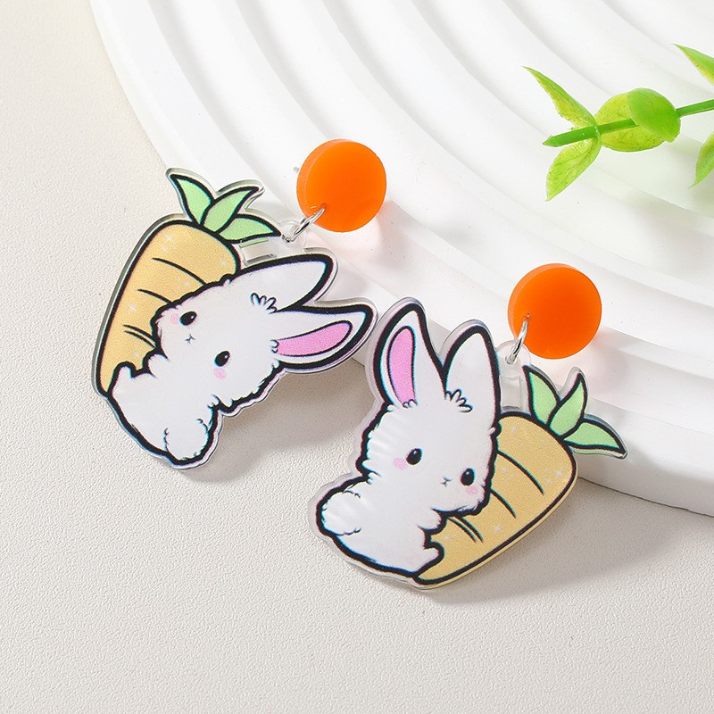 Cute Rabbit Carrot Arylic Three-dimensional Easter Women's Drop Earrings display picture 5