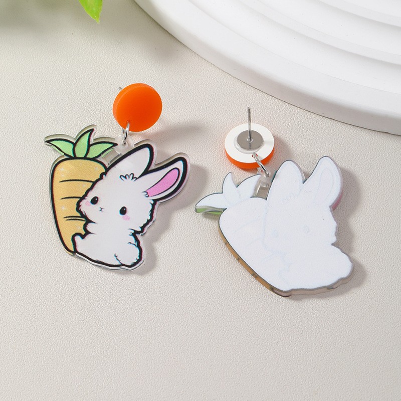 Cute Rabbit Carrot Arylic Three-dimensional Easter Women's Drop Earrings display picture 3