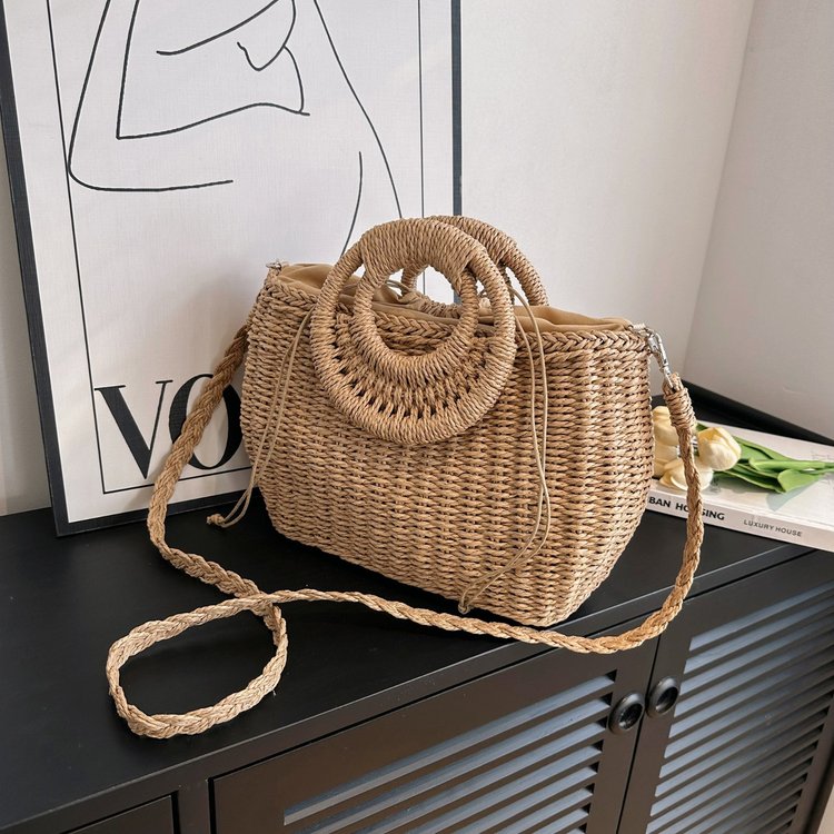 Women's Straw Solid Color Vacation Square String Handbag display picture 8