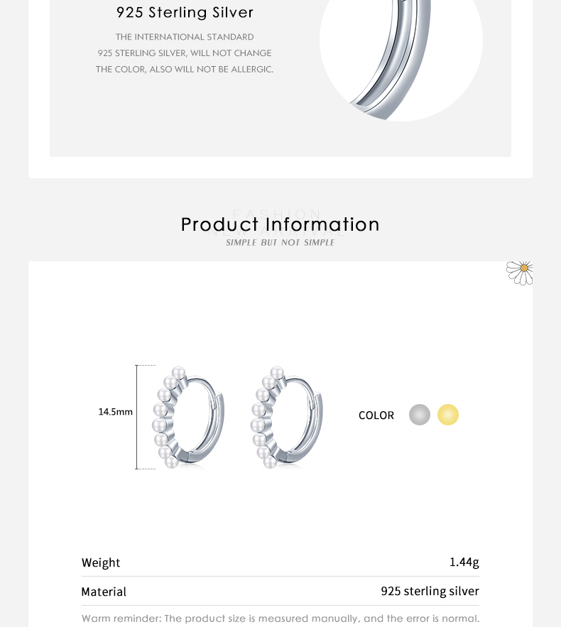 1 Paar Ins-stil Runden Sterling Silber Überzug Inlay Künstliche Perlen 14 Karat Vergoldet Überzogen Mit Rhodium Reif Ohrringe display picture 5
