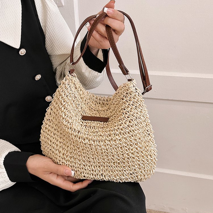Women's Straw Solid Color Basic Vacation Square Zipper Shoulder Bag Beach Bag Straw Bag display picture 7