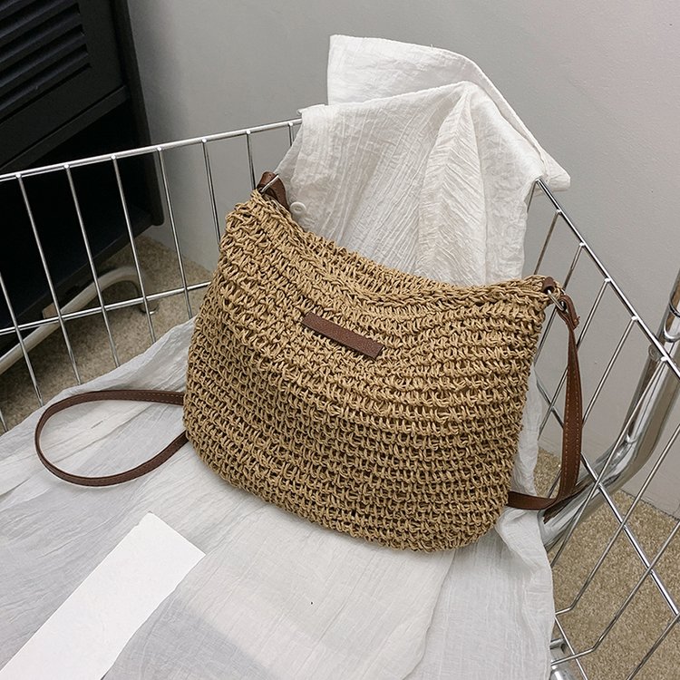 Women's Straw Solid Color Basic Vacation Square Zipper Shoulder Bag Beach Bag Straw Bag display picture 2