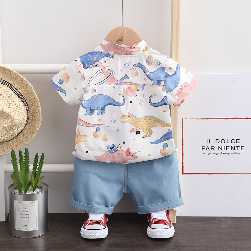 Cute Dinosaur Cotton Polyester Boys Clothing Sets display picture 2